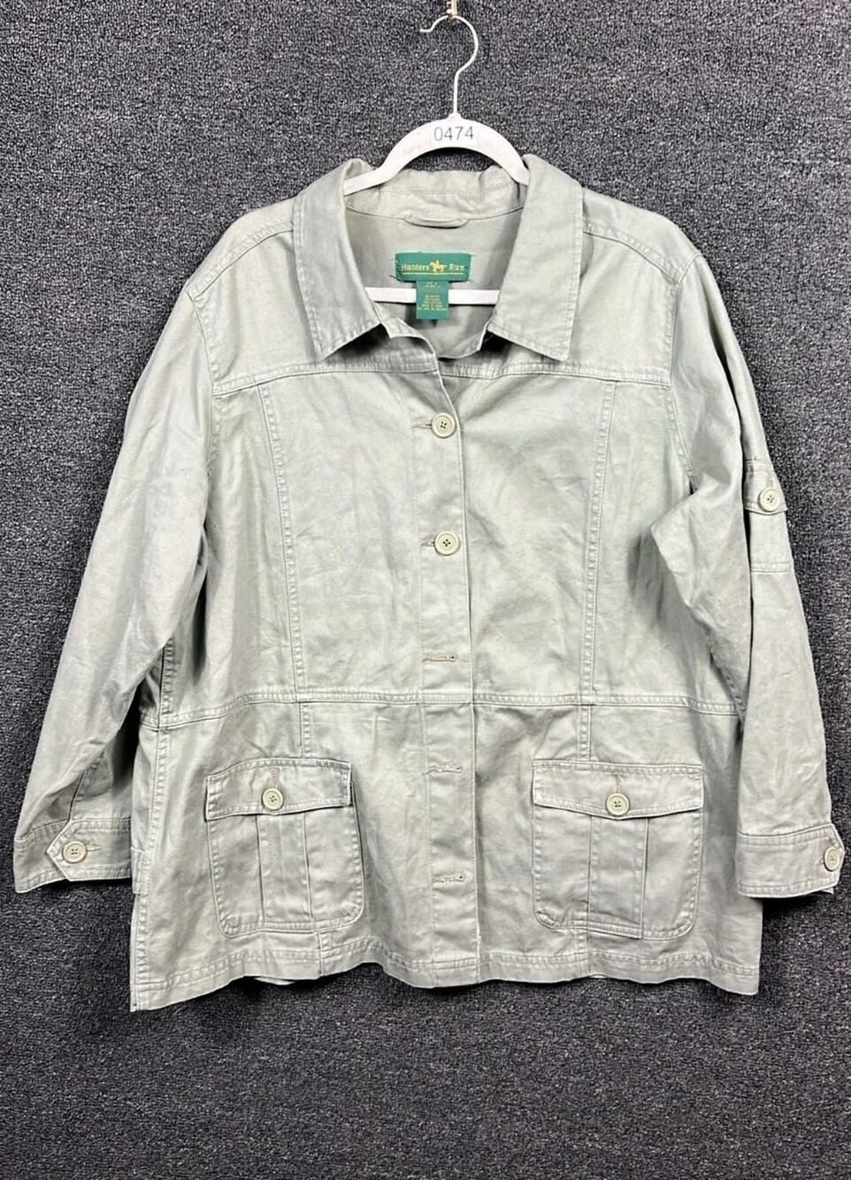 Hunters Run Utility Jacket Collared Button Front Womens Size 1X Khaki Denim